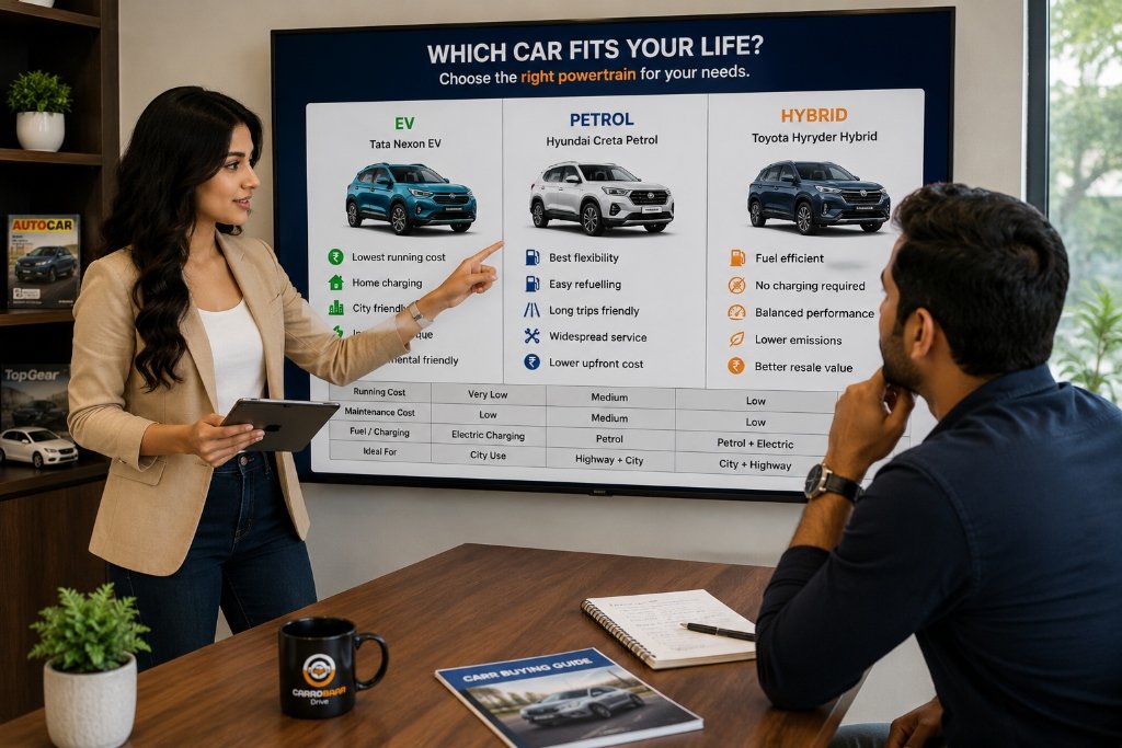 CAYA giving an automotive powertrain comparison presentation to a client - CARROBAAR_Drive