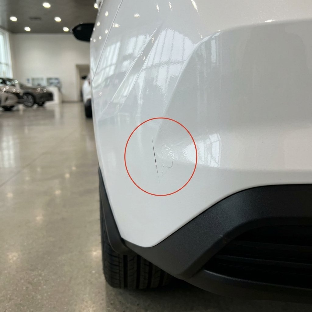 Using paint depth gauge on vehicle panel to scan for body repaints