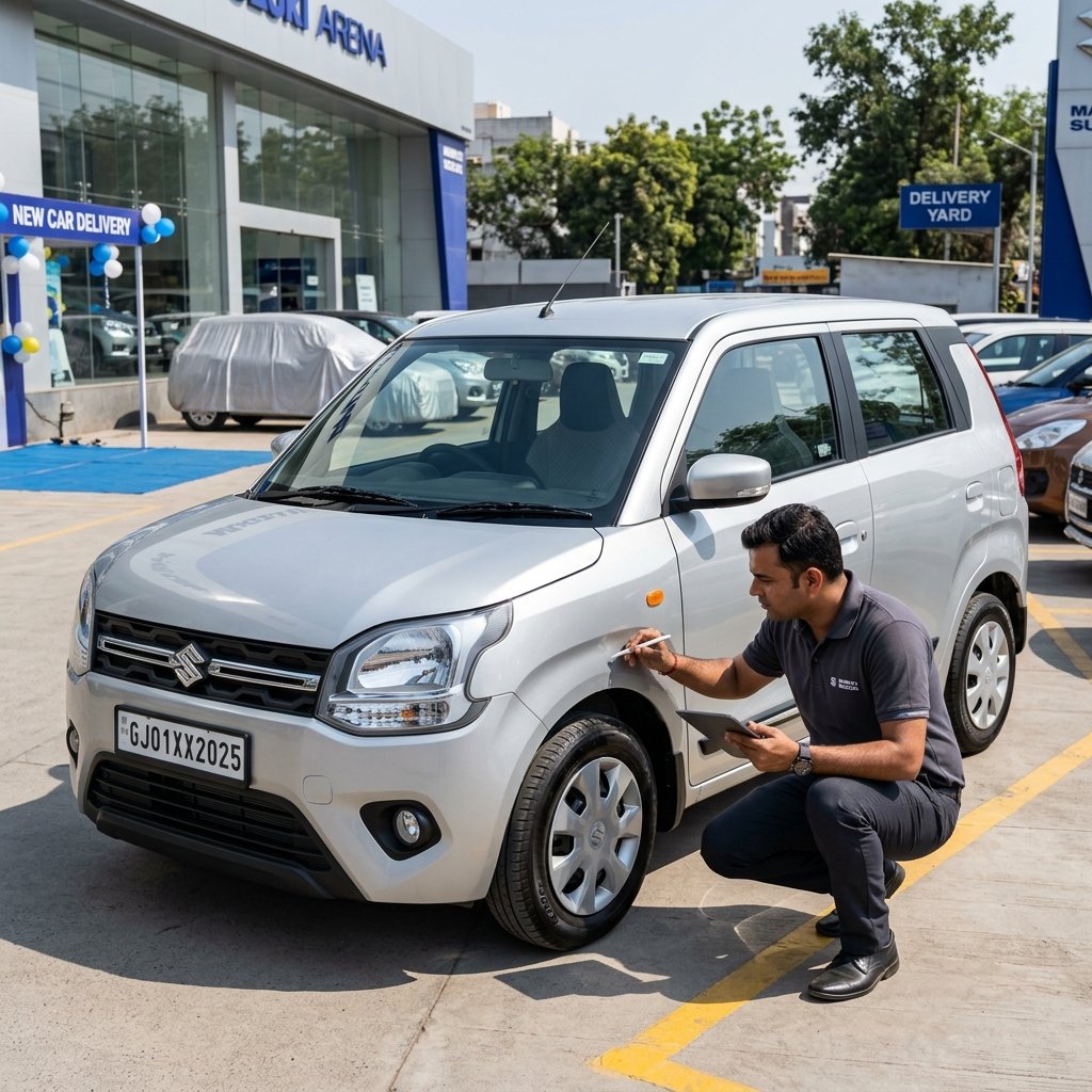 Silky Silver Maruti WagonR 2025 undergoing checkup